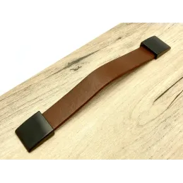 Kožnata ručka LEATY / Crna - smeđa koža