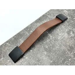 Kožnata ručka LEATY / Crna - smeđa koža