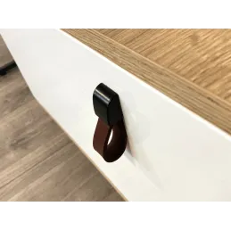 Kožnata ručka knopka LEATY / Crna - smeđa koža