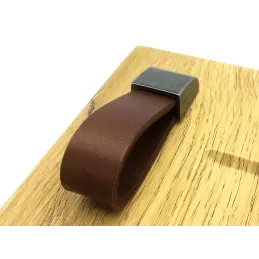 Kožnata ručka knopka LEATY / Crna - smeđa koža