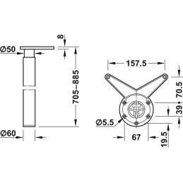 Podes za stol MOVE podesiva Nehrđajući čelik / 60 mm
