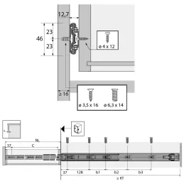 Klizni mehanizam za ležajeve 45 mm HETTICH / PUSH TO OPEN