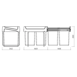Izvlačna kanta za otpad s tihim zatvaranjem U40 20 + 20L / Siva