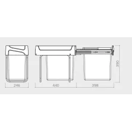 Izvlačiva kanta za otpad s posudom U30 20L / Siva