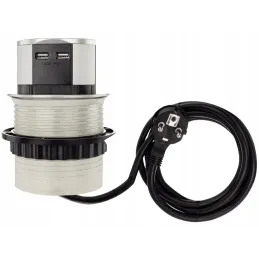 Izvlačna električna utičnica TETRABOX FRENCH 3x 230V + 2x USB / Aluminij