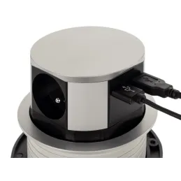 Izvlačna električna utičnica TETRABOX 3x 230V + 2x USB / Aluminij