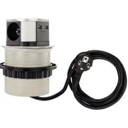 Izvlačna električna utičnica TETRABOX FRENCH 3x 230V + 2x USB / Aluminij