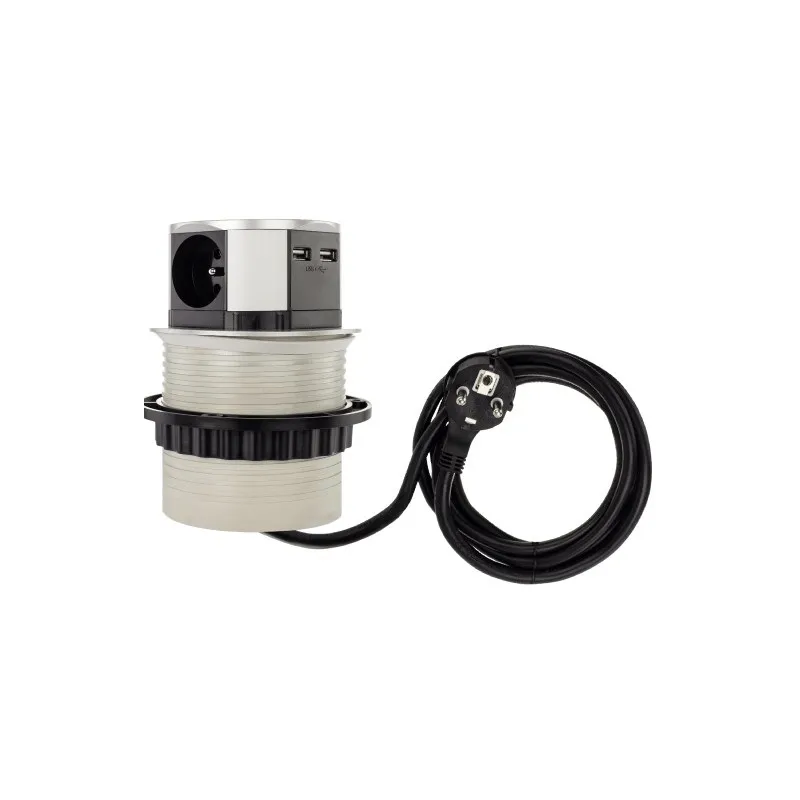 Izvlačna električna utičnica TETRABOX 3x 230V + 2x USB / Aluminij