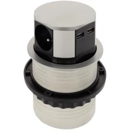 Izvlačna električna utičnica TETRABOX FRENCH 3x 230V + 2x USB / Aluminij