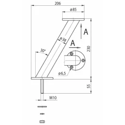 Potpora za bar pult - koso / Sjajni krom