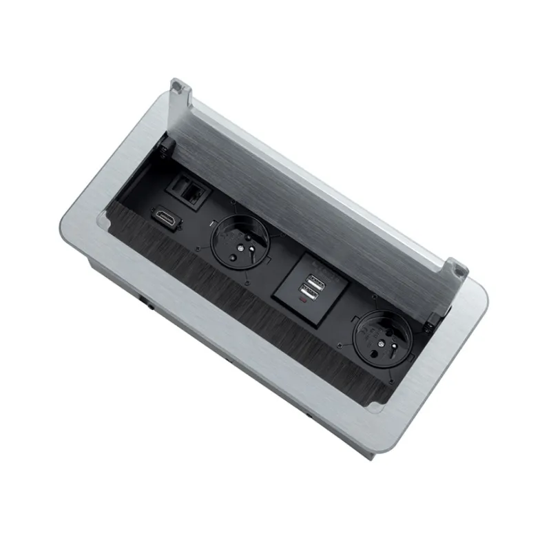 Ugradna preklopna utičnica 2 x 230 V + 2 x USB punjenje + HDMI + RJ45 / Nehrđajući čelik