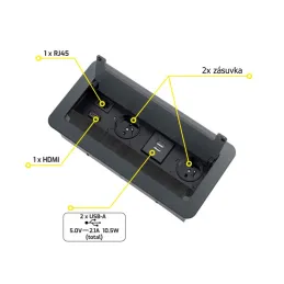 Ugradiva izvlaka utičnica 2 x 230 V+2 x USB punjenje+HDMI+RJ45 / Crna brušena