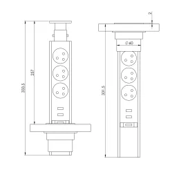 Izvlačna električna utičnica SCHUKO 3x230V / Crna