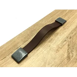 Kožna ručka LEATY / Starosrebrna - smeđa koža