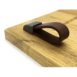 Kožnata ručka gumb LEATY / Starosrebrna - smeđa koža