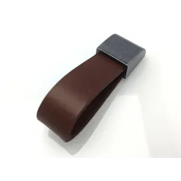 Kožnata ručka gumb LEATY / Starosrebrna - smeđa koža