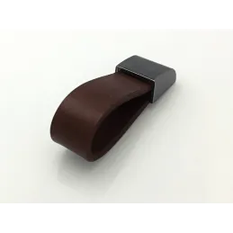 Kožnata ručka gumb LEATY / Starosrebrna - smeđa koža