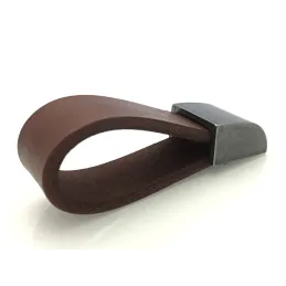 Kožnata ručka gumb LEATY / Starosrebrna - smeđa koža