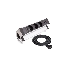 Interijer utičnica za stol DESK 3x230V + 2xUSB punjenje / Nehrđajući čelik