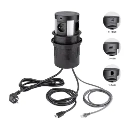 Izvlačiva utičnica s bežičnim punjenjem 4x230V + 2xUSB punjača A/C + HDMI+ RJ45 / Crna