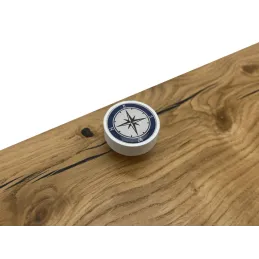 Drvena ručkica knopka ARSIA / Bijela - motiv kompas