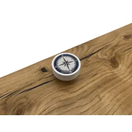 Drvena ručkica knopka ARSIA / Bijela - motiv kompas
