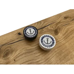 Drvena ručkica knopka ARSIA / Bijela - motiv sidro