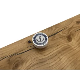 Drvena ručkica knopka ARSIA / Bijela - motiv sidro