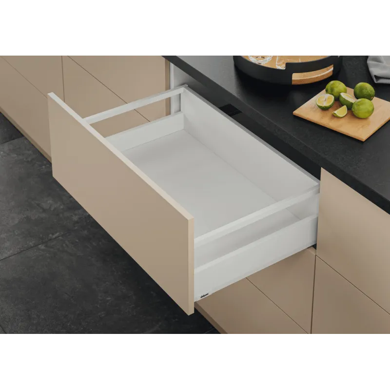 Kuhinjska kutija BLUM - Merivobox "E" s relingom 40kg / Svilenkasto bijela