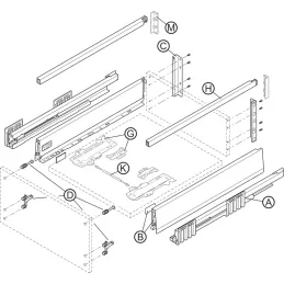 Kuhinjska kutija BLUM - Merivobox "E" s relingom 40kg / Indij siva