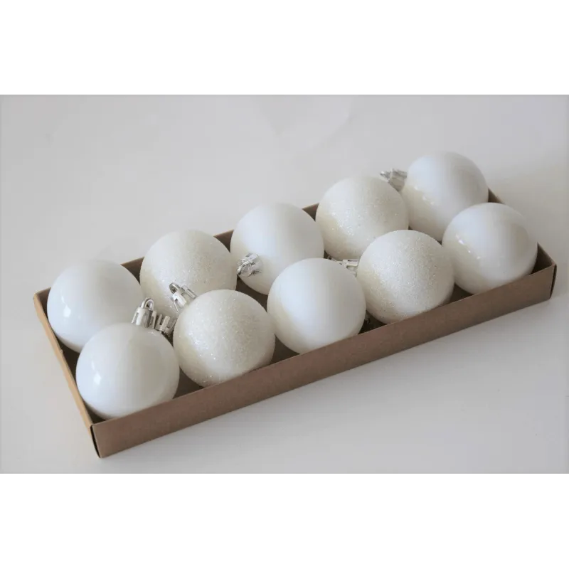 Set plastičnih božićnih kuglica 50 mm - 10 kom / Bijela