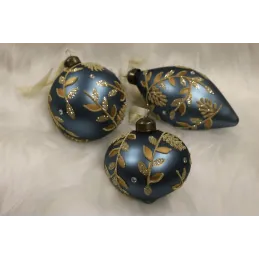 Set staklenih božićnih kuglica ALICA 80 mm - 3 kom / Plava