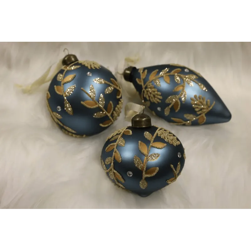 Set staklenih božićnih kuglica ALICA 80 mm - 3 kom / Plava