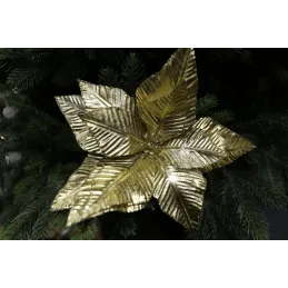 Ukrasni cvijet za božićno drvce BOŽIĆNA RUŽA 280 mm / Zlatno sjajna
