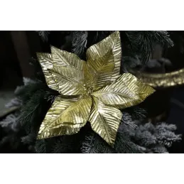 Ukrasni cvijet za božićno drvce BOŽIĆNA RUŽA 280 mm / Zlatno sjajna