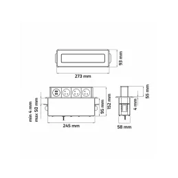 Izvlačiva električna utičnica OTIO DESK 3x230V + 2xUSB punjenje / Imitacija nehrđajućeg čelika