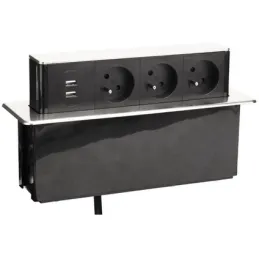 Izvlačiva električna utičnica OTIO DESK 3x230V + 2xUSB punjenje / Imitacija nehrđajućeg čelika