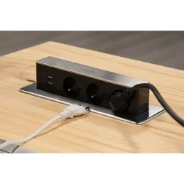 Izvlačiva električna utičnica OTIO DESK 3x230V + 2xUSB punjenje / Imitacija nehrđajućeg čelika