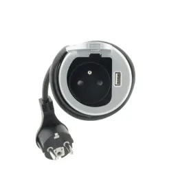 Interijerska utičnica za stol COMPACT 1x230V + USB punjenje / Aluminij