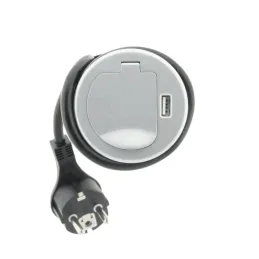 Interijerska utičnica za stol COPMACT 1x230V + USB punjenje / Aluminij