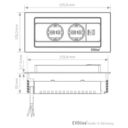 Električna podizna utičnica EVOline BackFlip FRENCH + 1x USB punjač / Imitacija nehrđajućeg čelika