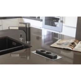 Električna podizna utičnica EVOline BackFlip FRENCH + 1x USB punjač / Imitacija nehrđajućeg čelika