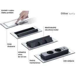 Električna podizna utičnica EVOline BackFlip FRENCH + 1x USB punjač / Imitacija nehrđajućeg čelika