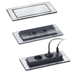 Električna podizna utičnica EVOline BackFlip FRENCH + 1x USB punjač / Imitacija nehrđajućeg čelika