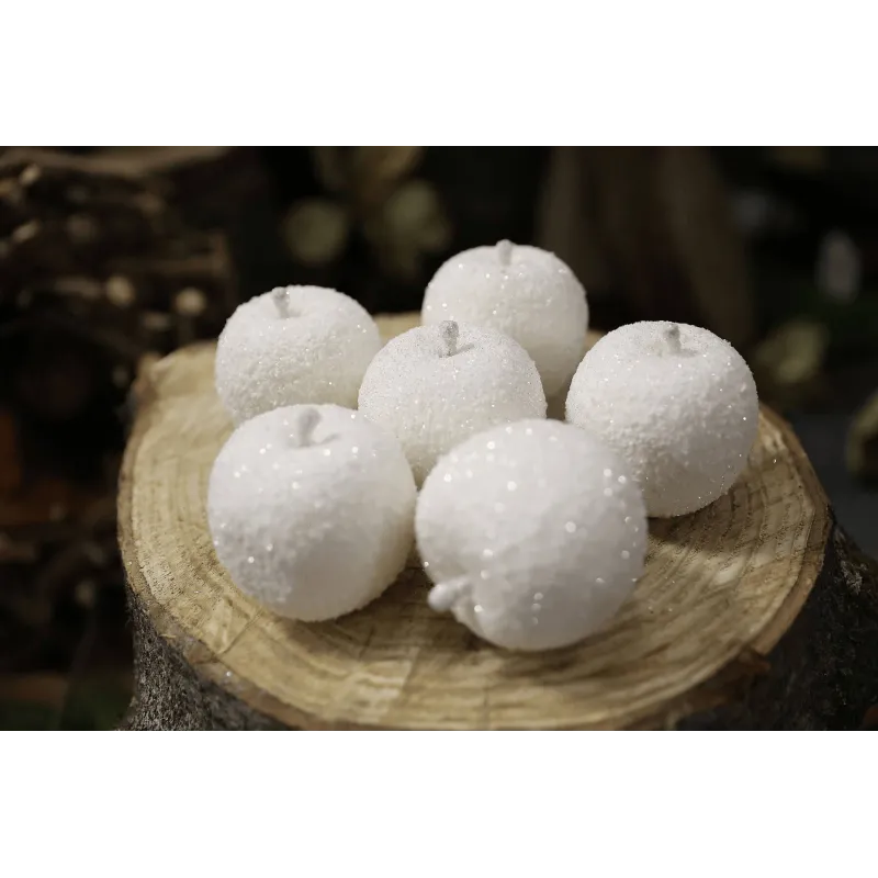 Set ukrasnih jabuka 70 mm - 6 kom / Bijela