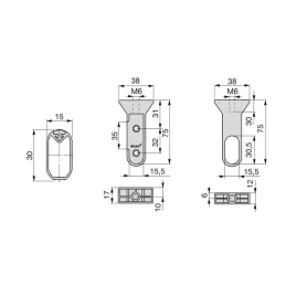 Set od 2 ovalne vješalice s držačima i brtvom / Aluminij