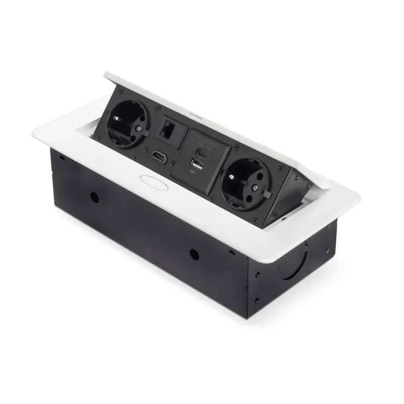 Utična kutija na izvlačenje ATOMIA 2x230 V + 2xUSB punjenje A/C + HDMI + RJ45 / Bijela