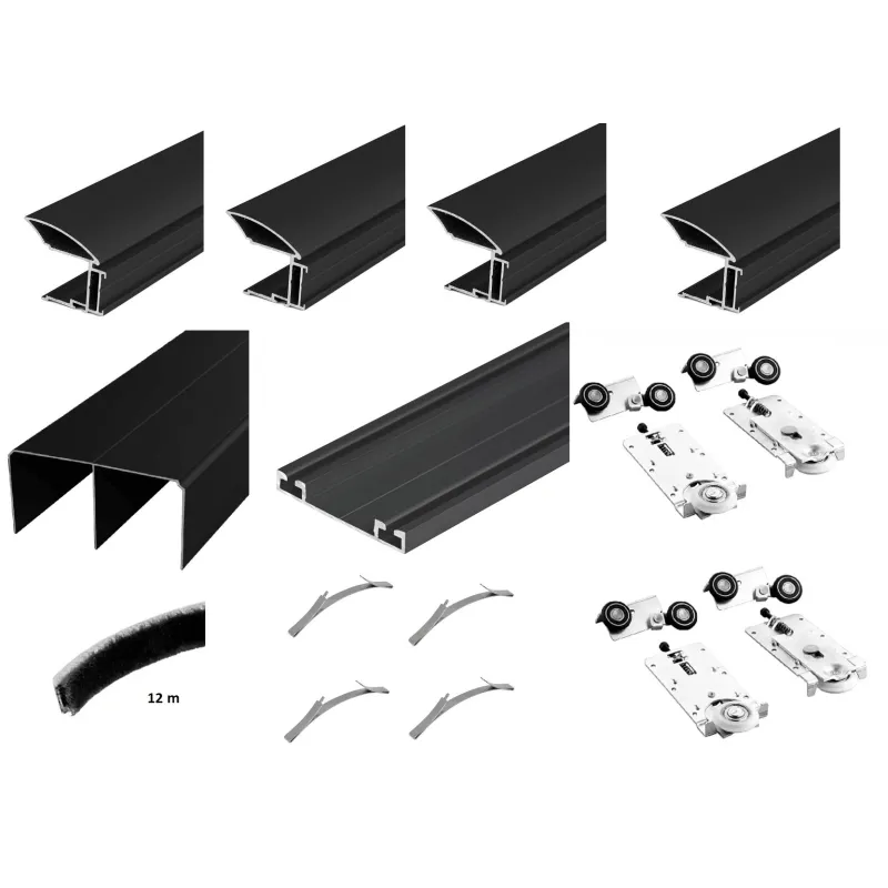 Set okova za dvokrilna klizna vrata MULTIOMEGA W RAMA - 2m / Crna mat