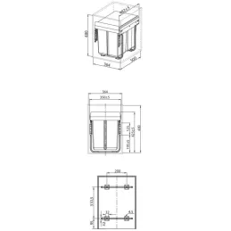 Výsuvni koš za otpadke PLUTO 400 mm s pričvršćenjem na vrata - 1x20L + 2x10L / Antracit