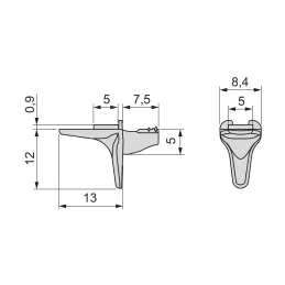 Polica podupirač za staklo s brtvom BEAK / Crni nikal - 10 kom